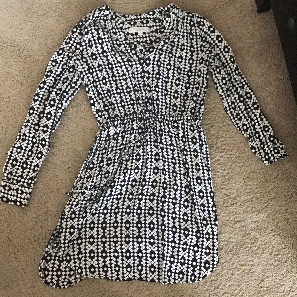 Loft Black & White Belted Shirtdress Long Sleeve